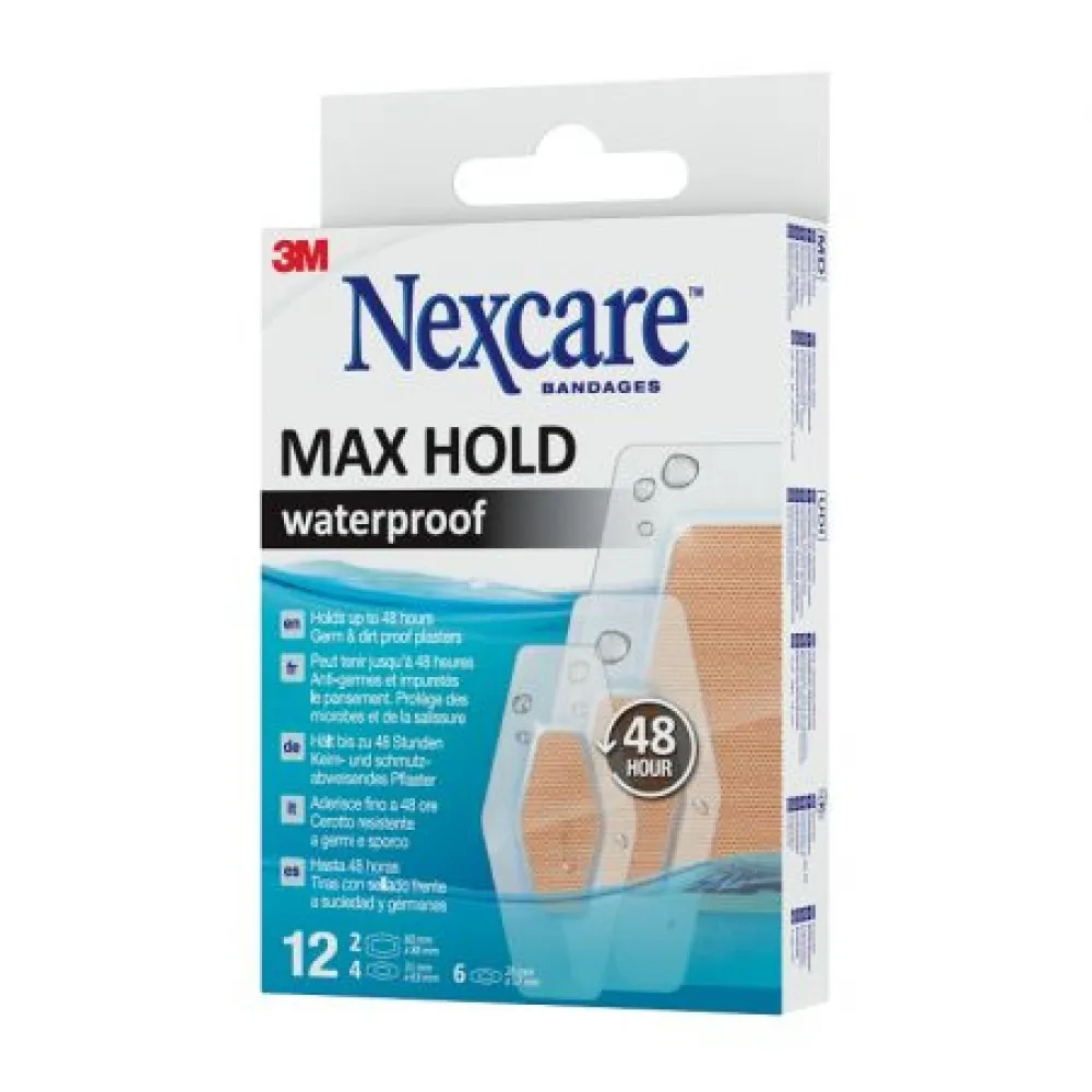 Plasturi rezistenti la apa MAX HOLD, 12 bucati, Nexcare