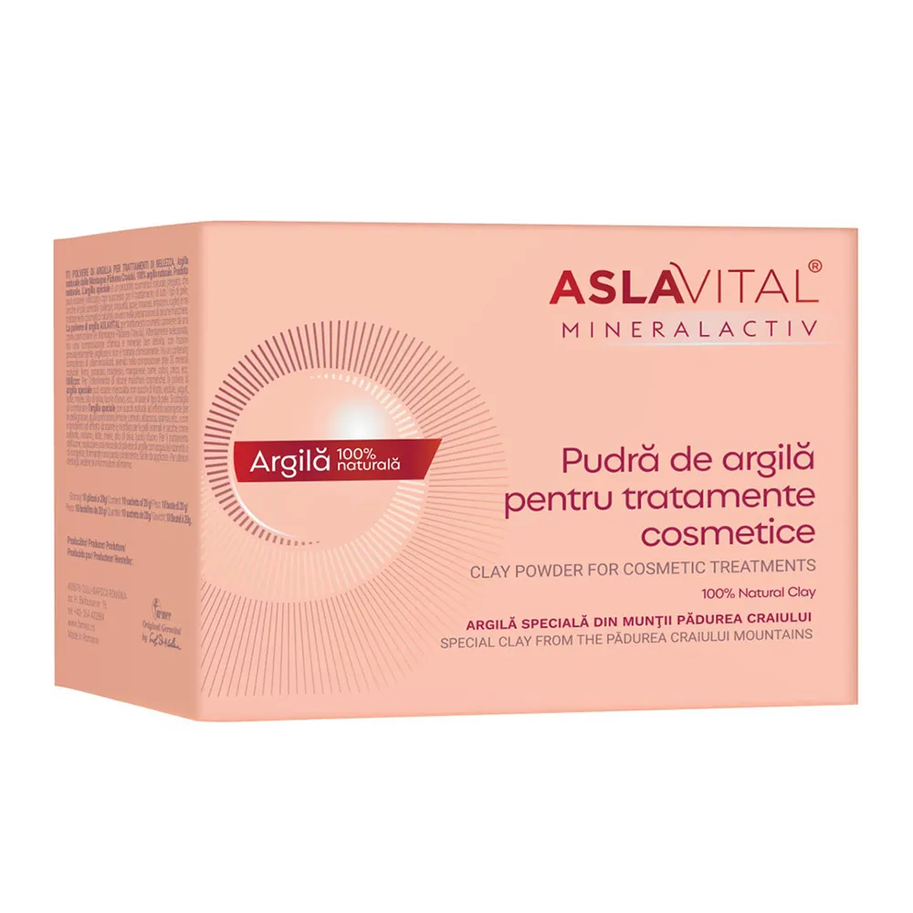 Pudra de argila pentru tratamente cosmetice, 10 plicuri x 20g, AslaVital