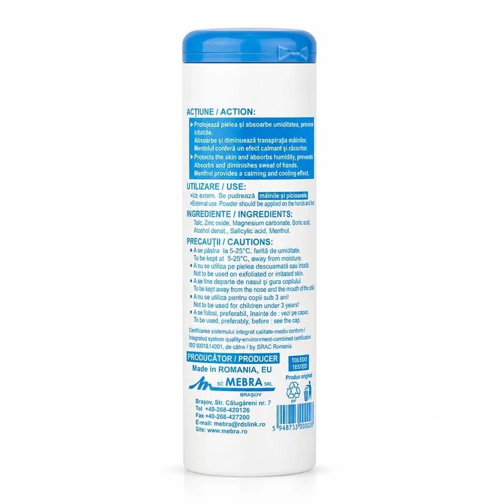 Pudra mentolata impotriva transpiratiei, 75 g, Mebra