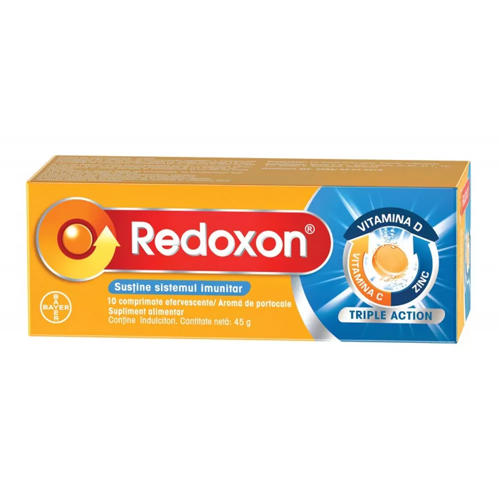 Redoxon Triple Action, Vitamina C ,D si Zinc comprimate efervescente x 10, Bayer