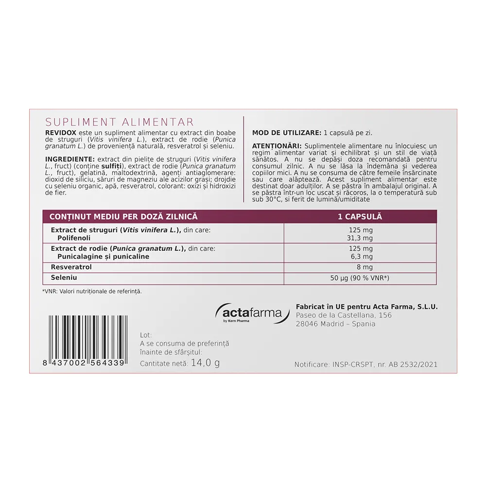 Revidox, 30 capsule, Actafarma