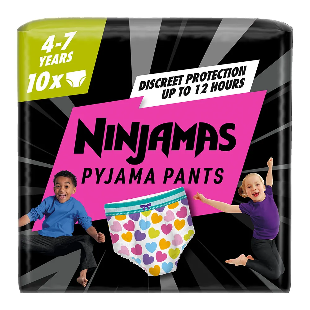 Scutece-chiloțel de noapte Ninjamas, pentru fetițe, 4-7 ani, 17-30 kg, 10 buc