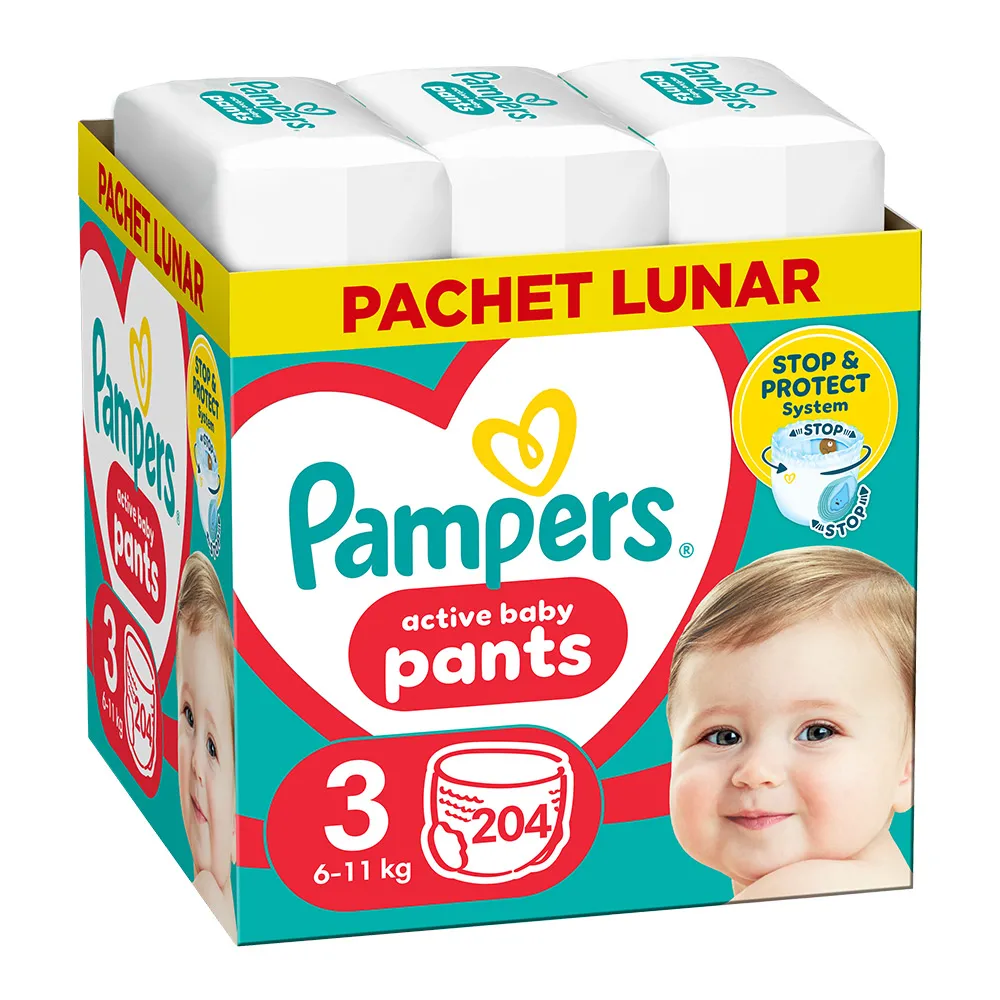 Scutece-chilotel Pampers Pants Marimea 3, 6kg-11kg, 204 bucati