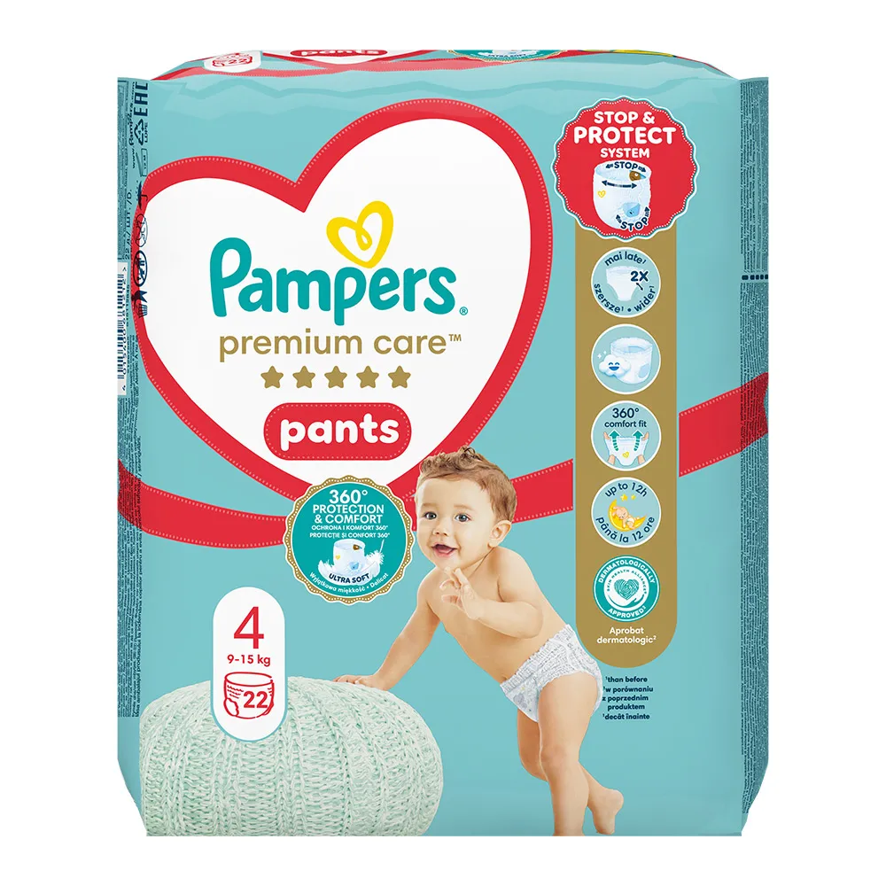 Scutece chilotel Pampers Premium Care Pants Marimea 4, 9-15 kg, 22 bucati