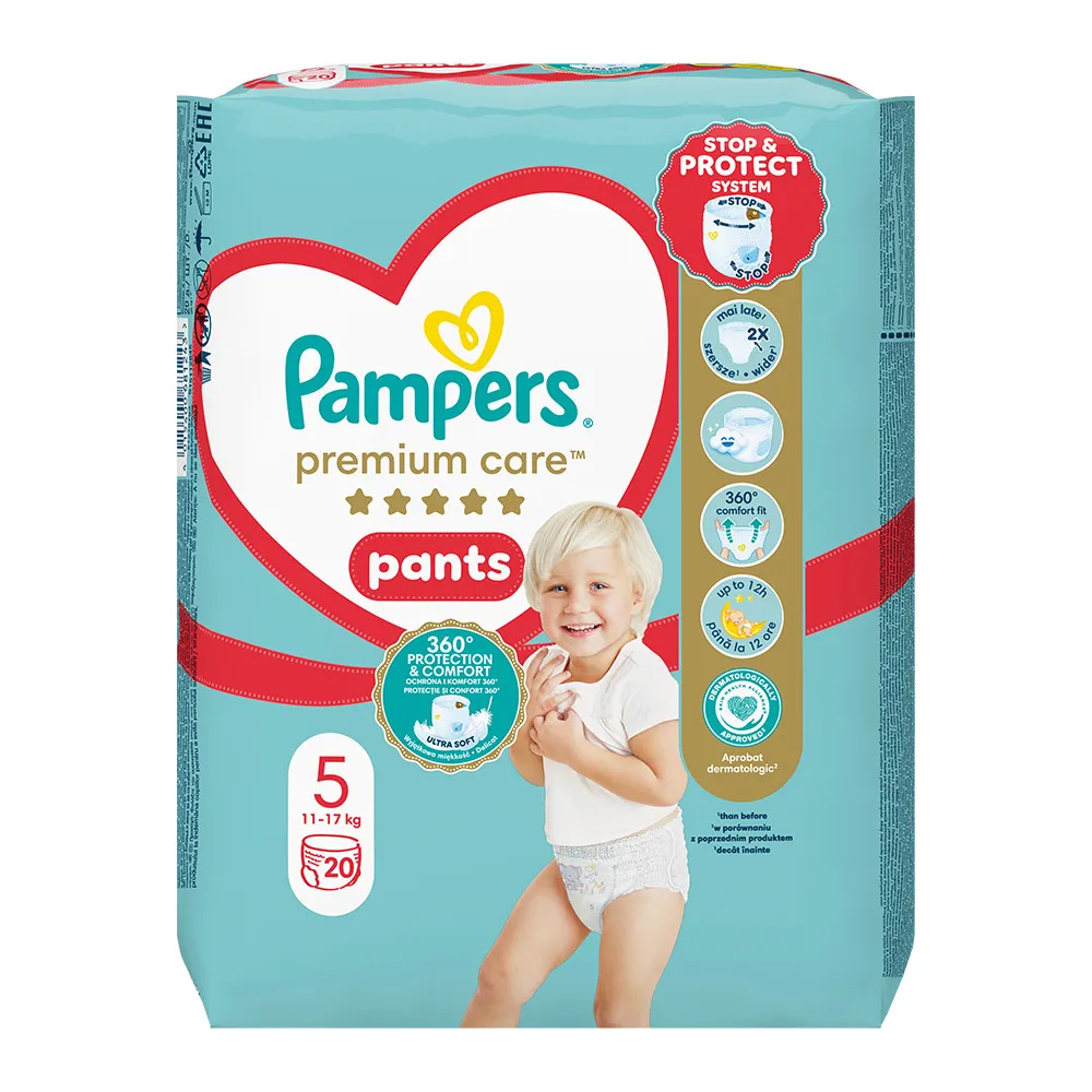 Scutece chilotel Pampers Premium Care Pants Marimea 5, 12-17 kg, 20 bucati