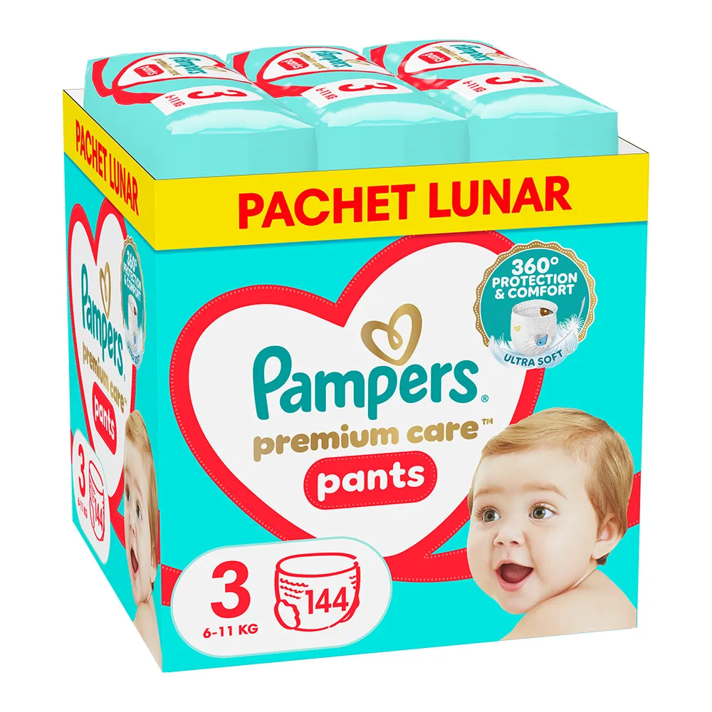 Scutece-chilotel Pampers Premium Care Pants XXL Box Marimea 3, 6-11 kg, 144 bucati