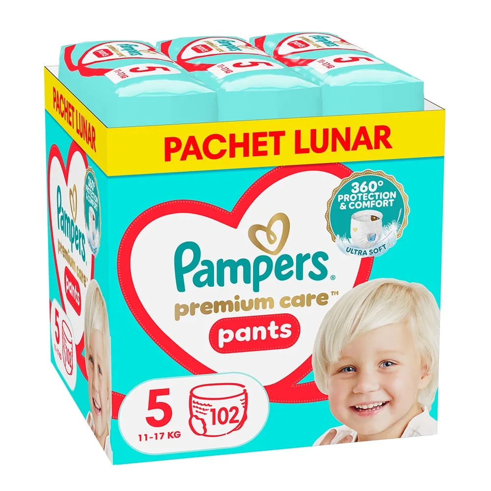 Scutece-chilotel Pampers Premium Care Pants XXL Box Marimea 5, 12-17 kg, 102 bucati