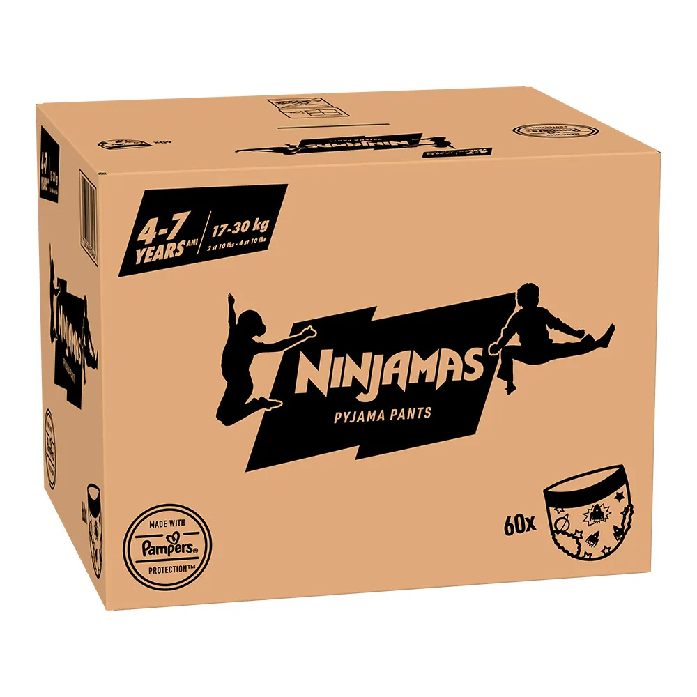 Scutece-chilotel pentru noapte Ninjamas pt Baietei 4-7 ani, 17-30 kg, 60 buc, Pampers