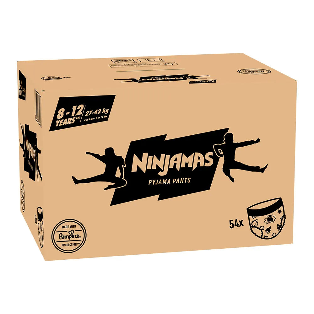 Scutece-chilotel pentru noapte Ninjamas pt Baietei 8-12 ani, 27-43 kg, 54 buc, Pampers