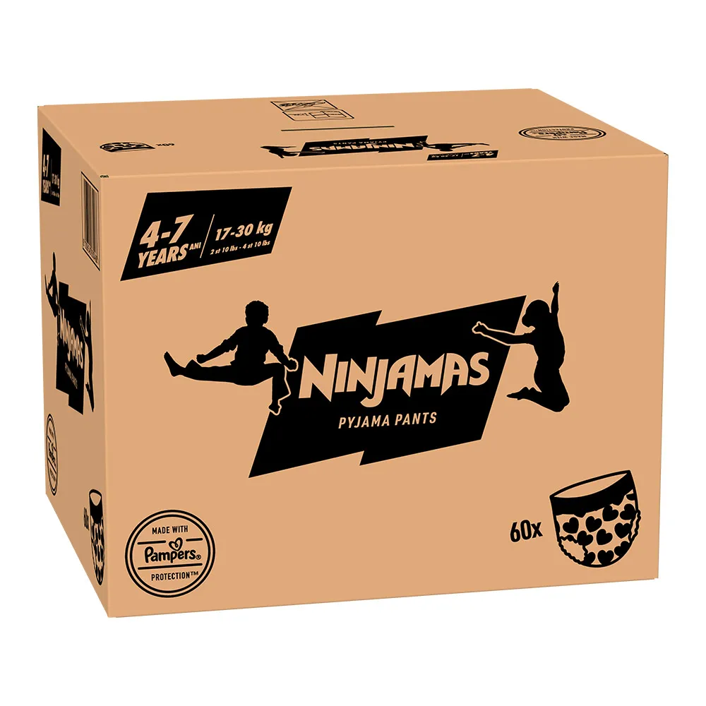 Scutece-chilotel pentru noapte Ninjamas pt Fetite 4-7 ani, 17-30 kg, 60 buc, Pampers