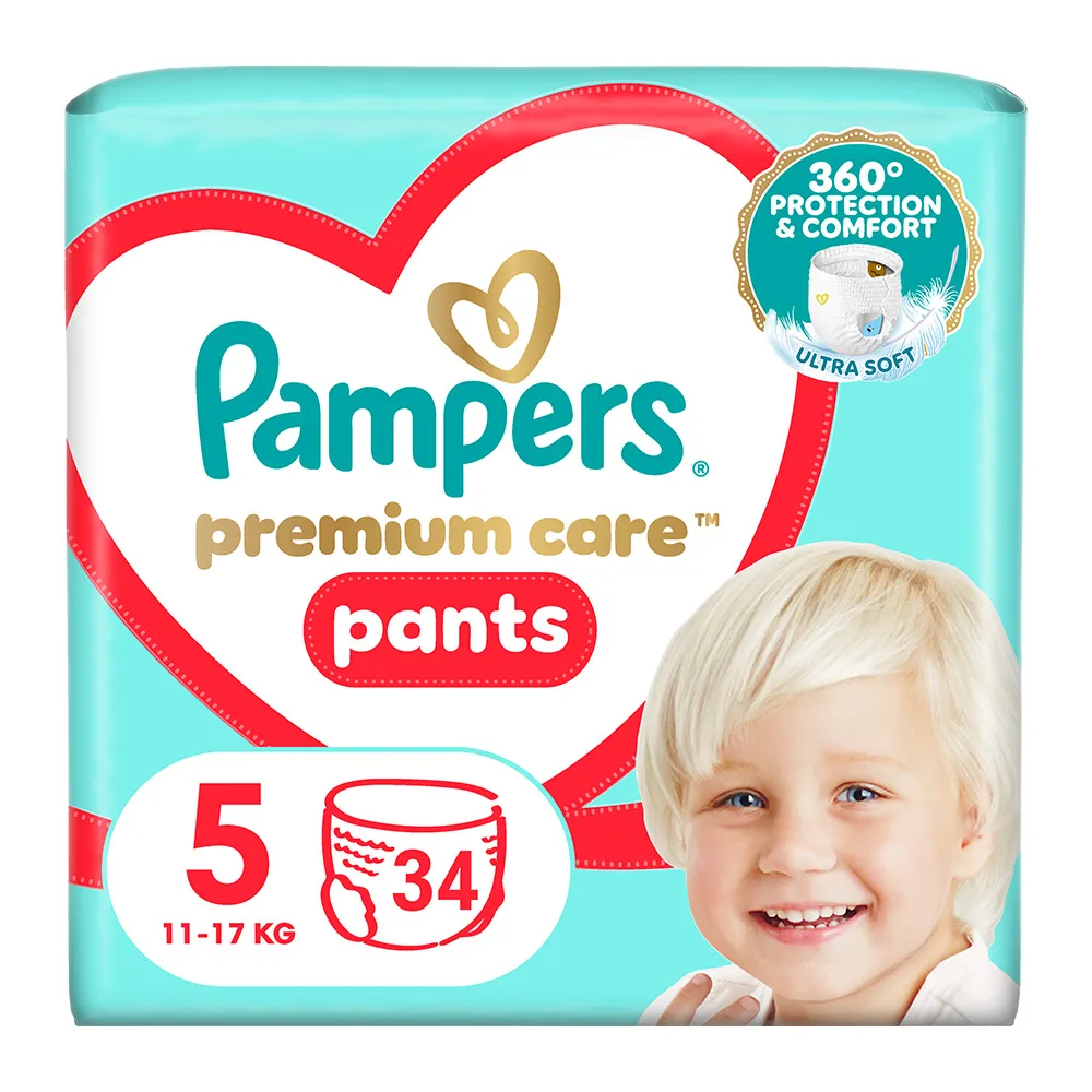 Scutece-chilotel Premium Care Pants Nr.5 12-17kg, 34 bucati, Pampers