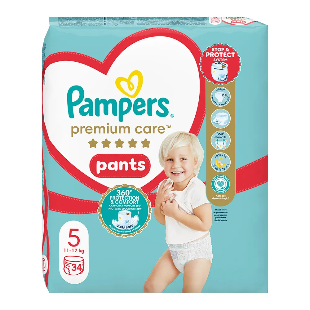 Scutece-chilotel Premium Care Pants Nr.5 12-17kg, 34 bucati, Pampers