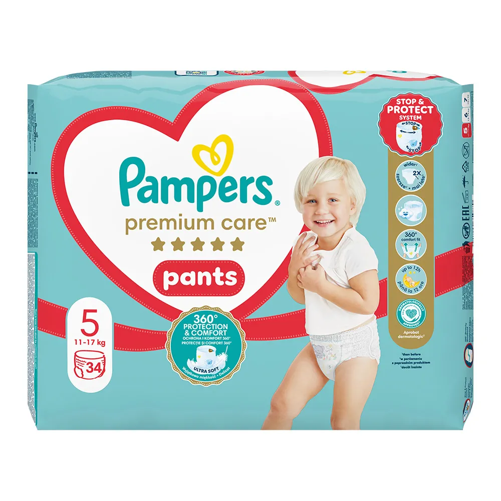 Scutece-chilotel Premium Care Pants Nr.5 12-17kg, 34 bucati, Pampers