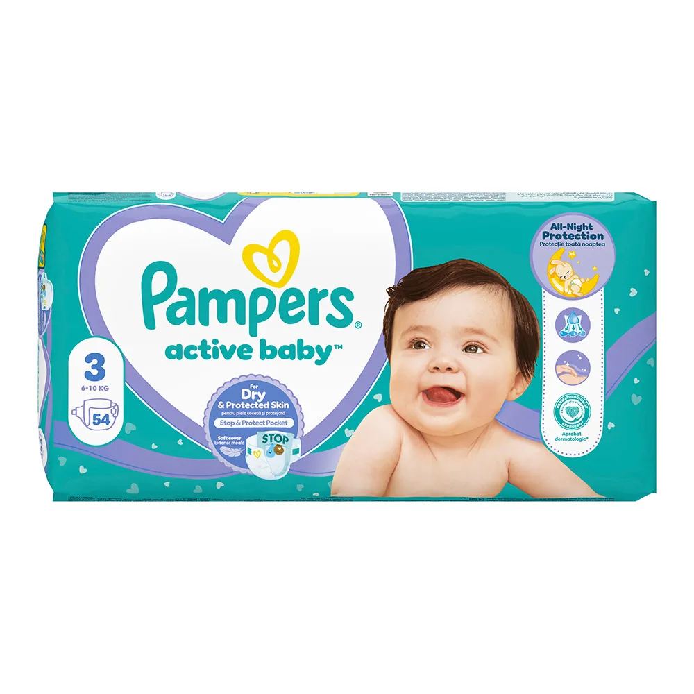 Scutece Pampers Active Baby Marimea 3, 6-10 kg, 54 bucati