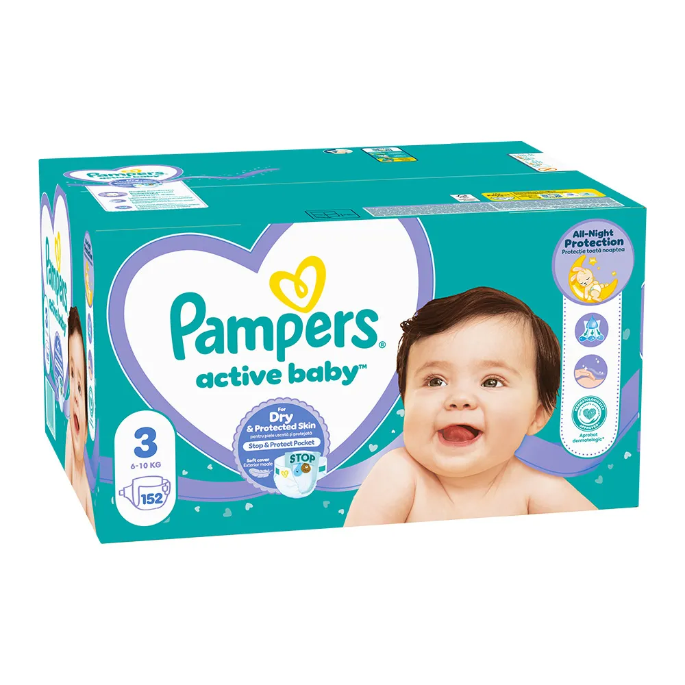 Scutece Pampers Active Baby Mega Box Marimea 3, 6-10 kg, 152 bucati