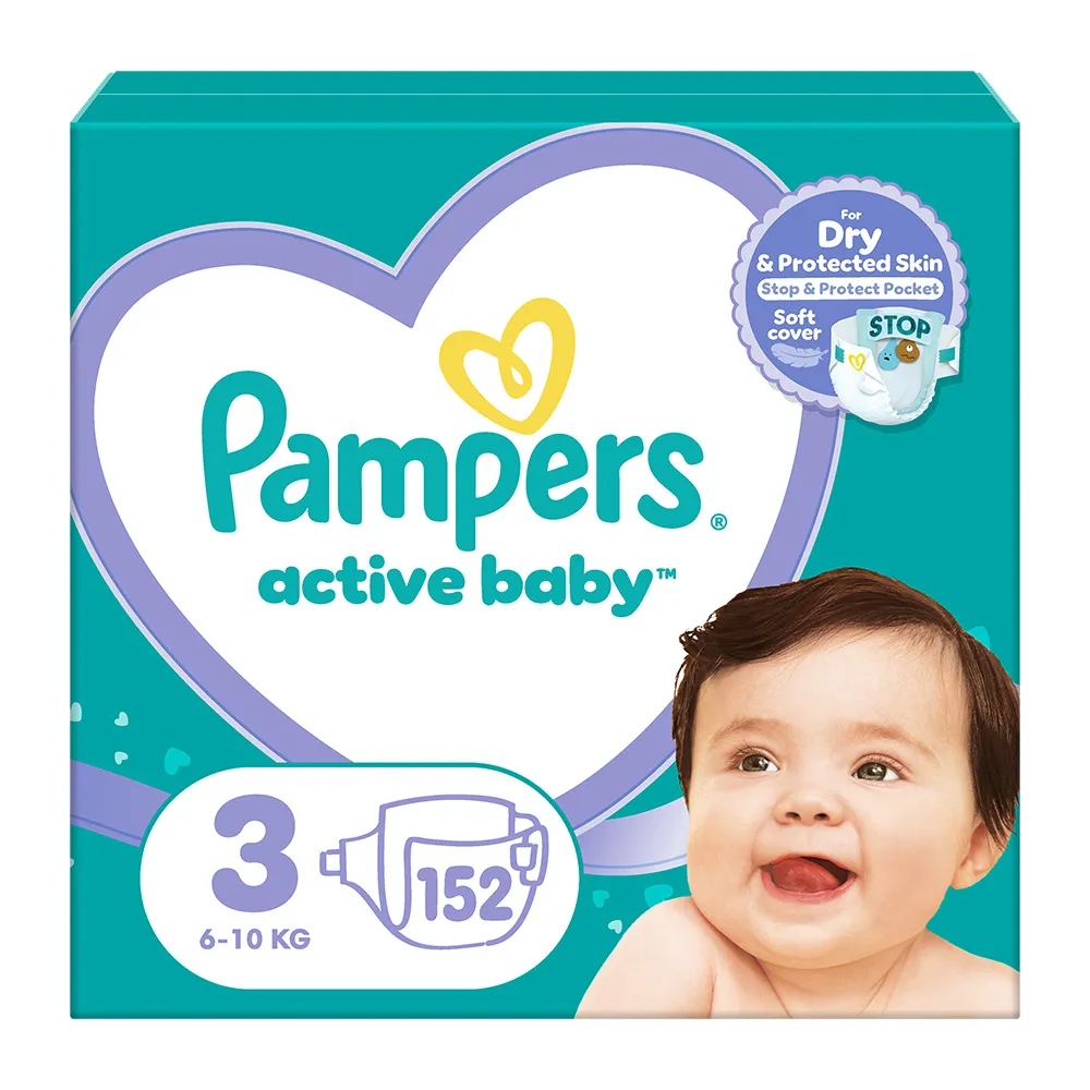 Scutece Pampers Active Baby Mega Box Marimea 3, 6-10 kg, 152 bucati