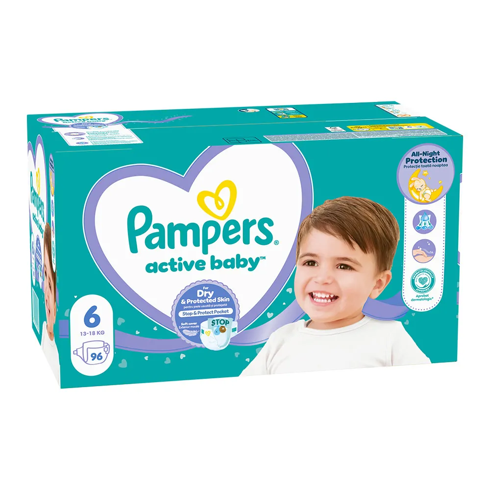 Scutece Pampers Active Baby Mega Box Marimea 6, 13-18 kg, 96 buc