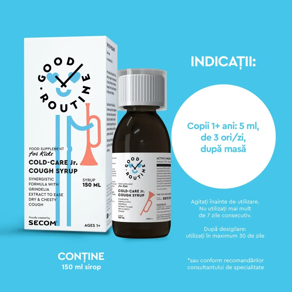Sirop pentru copii Cold-Care Jr Cough Syrup Good Routine, 150 ml, Secom