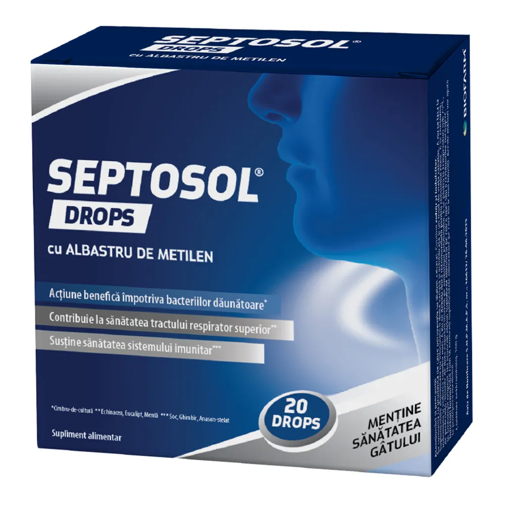 Septosol cu albastru de metilen, 20 dropsuri, Biofarm