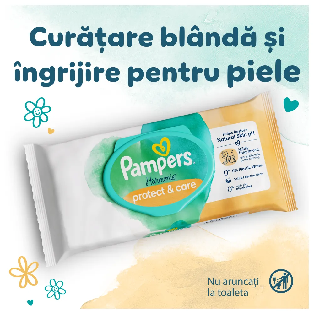 Servetele Harmonie Protect & Care Calendula, 44 buc, Pampers