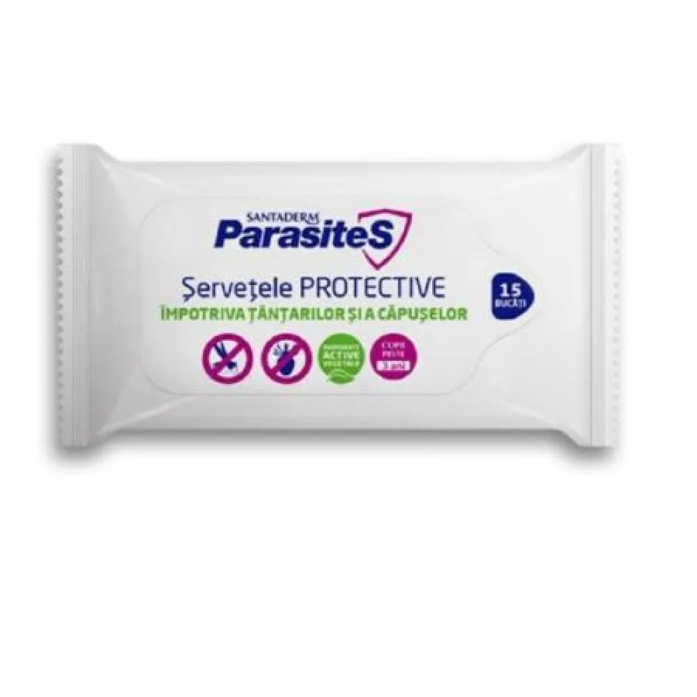 Servetele protectoare impotriva tantarilor si capuselor Parasites Santaderm, 15 bucati, Viva Pharma