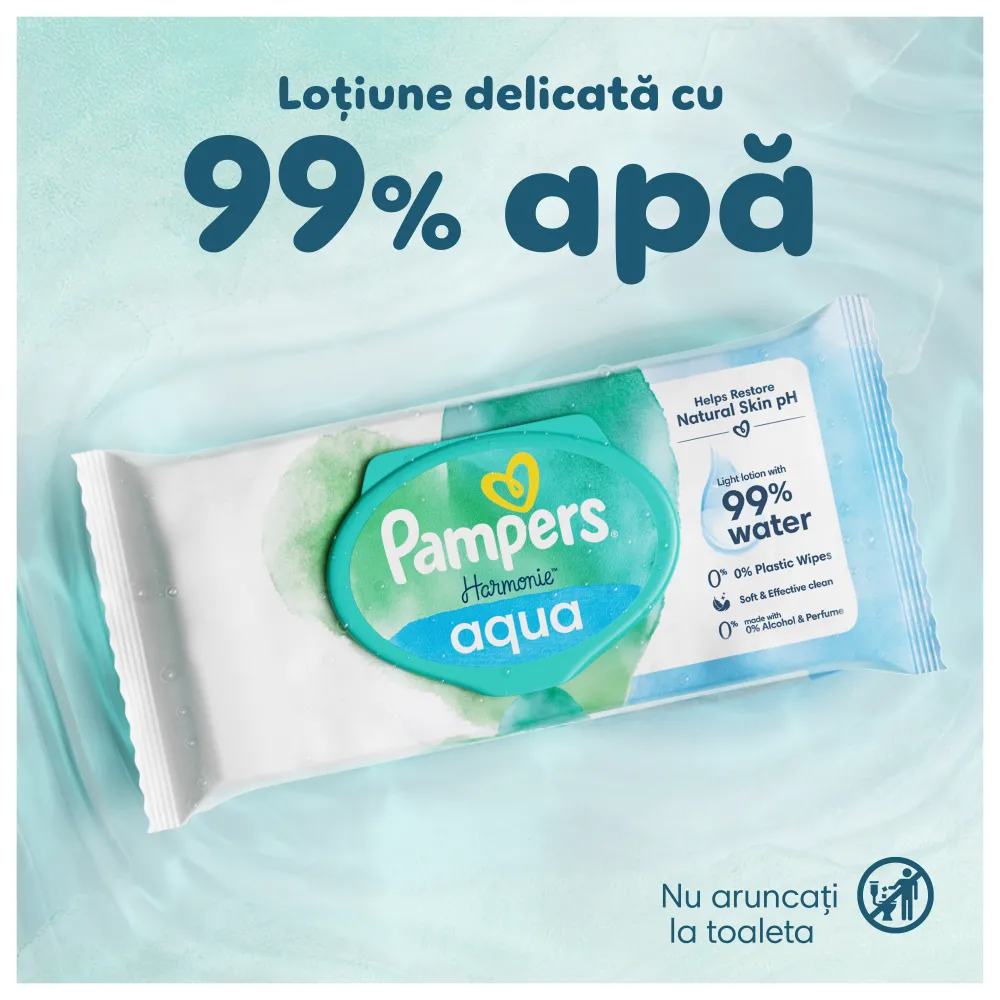 Servetele umede Pampers Harmonie Aqua, 0% plastic, 48 bucati