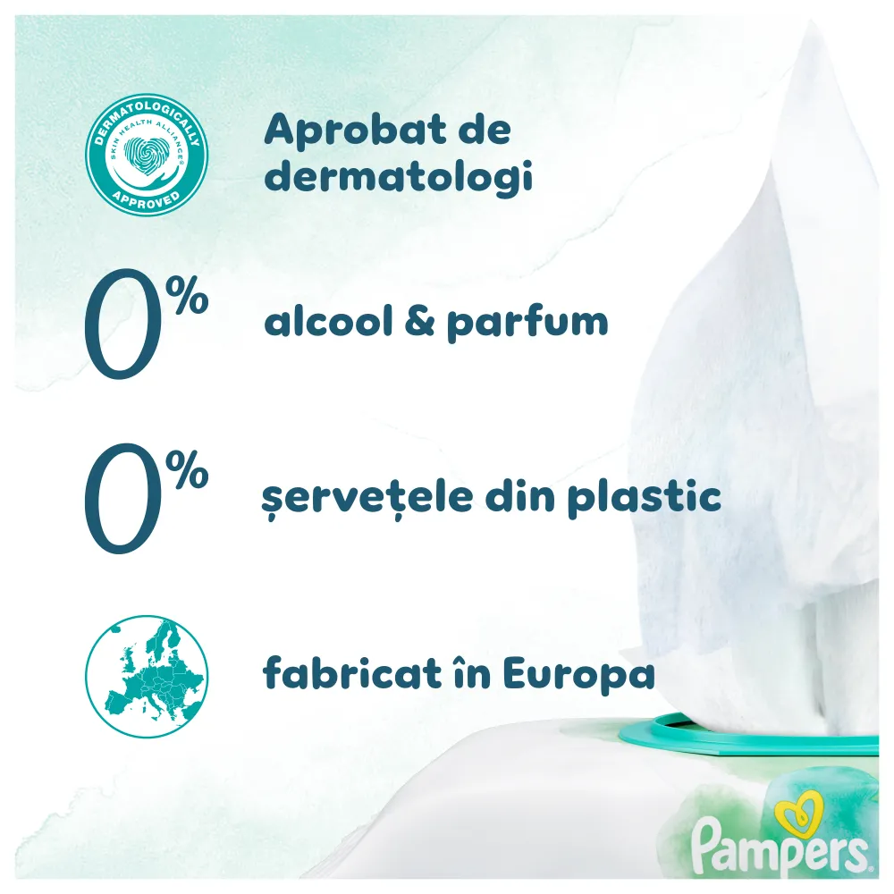 Servetele umede Pampers Harmonie Aqua, 0% plastic, 48 bucati