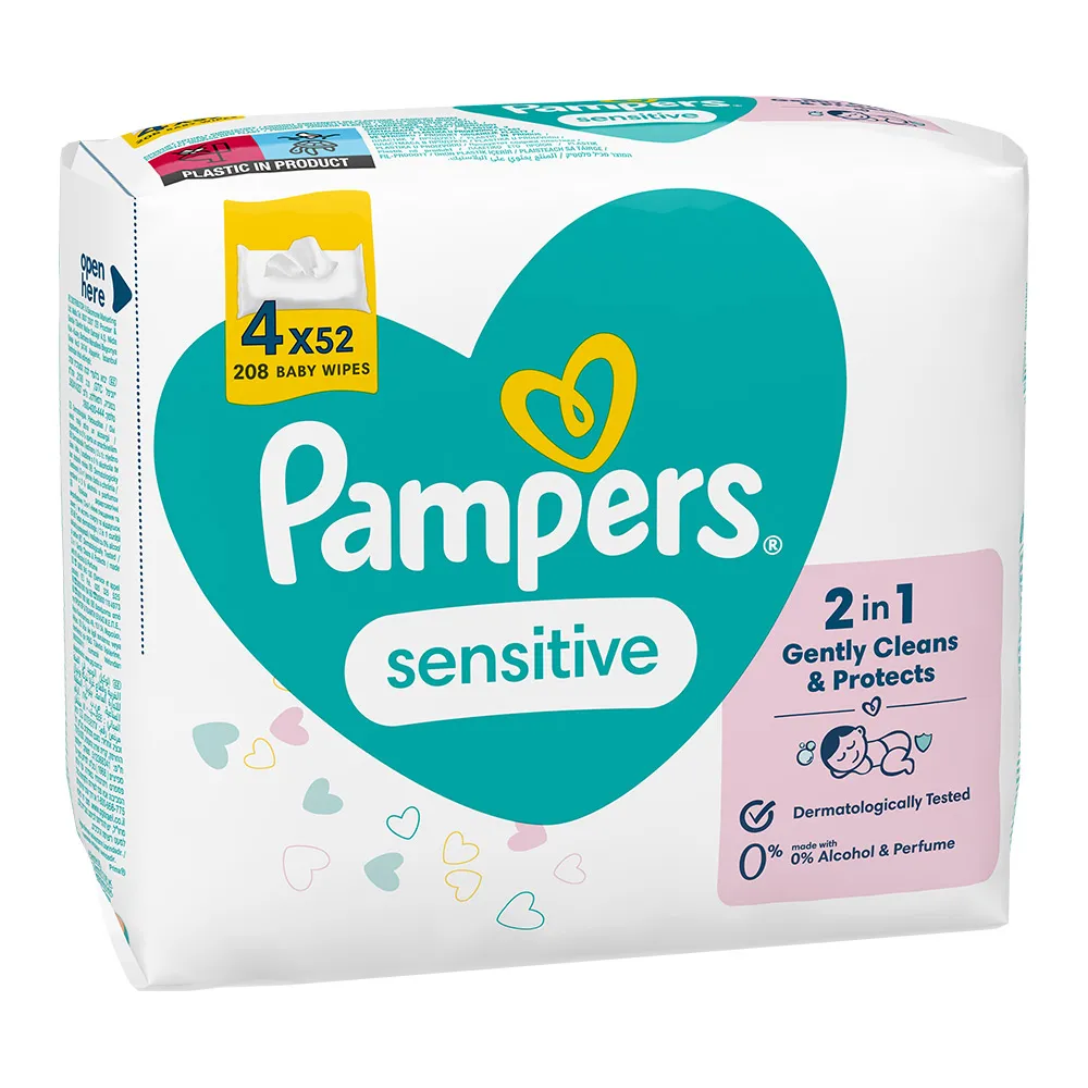 Servetele umede Pampers Sensitive, 4 pachete x 52, 208 buc