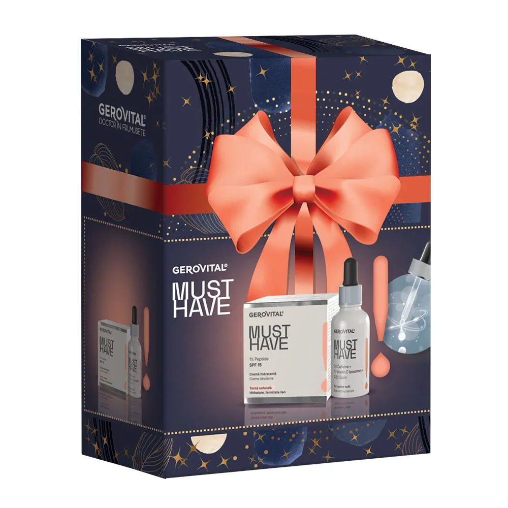 Set Must Have Ser Contur Ochi, 30ml + Crema Hidratanta cu 1% Peptide SPF15, 50ml, Gerovital