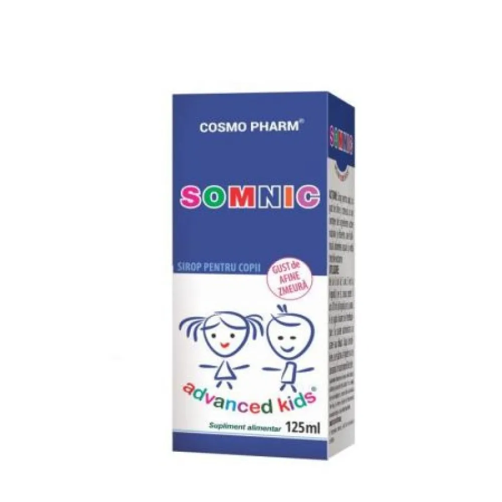 Sirop cu gust de afine si zmeura pentru copii - Somnic Advanced Kids, 125 ml, Cosmopharm