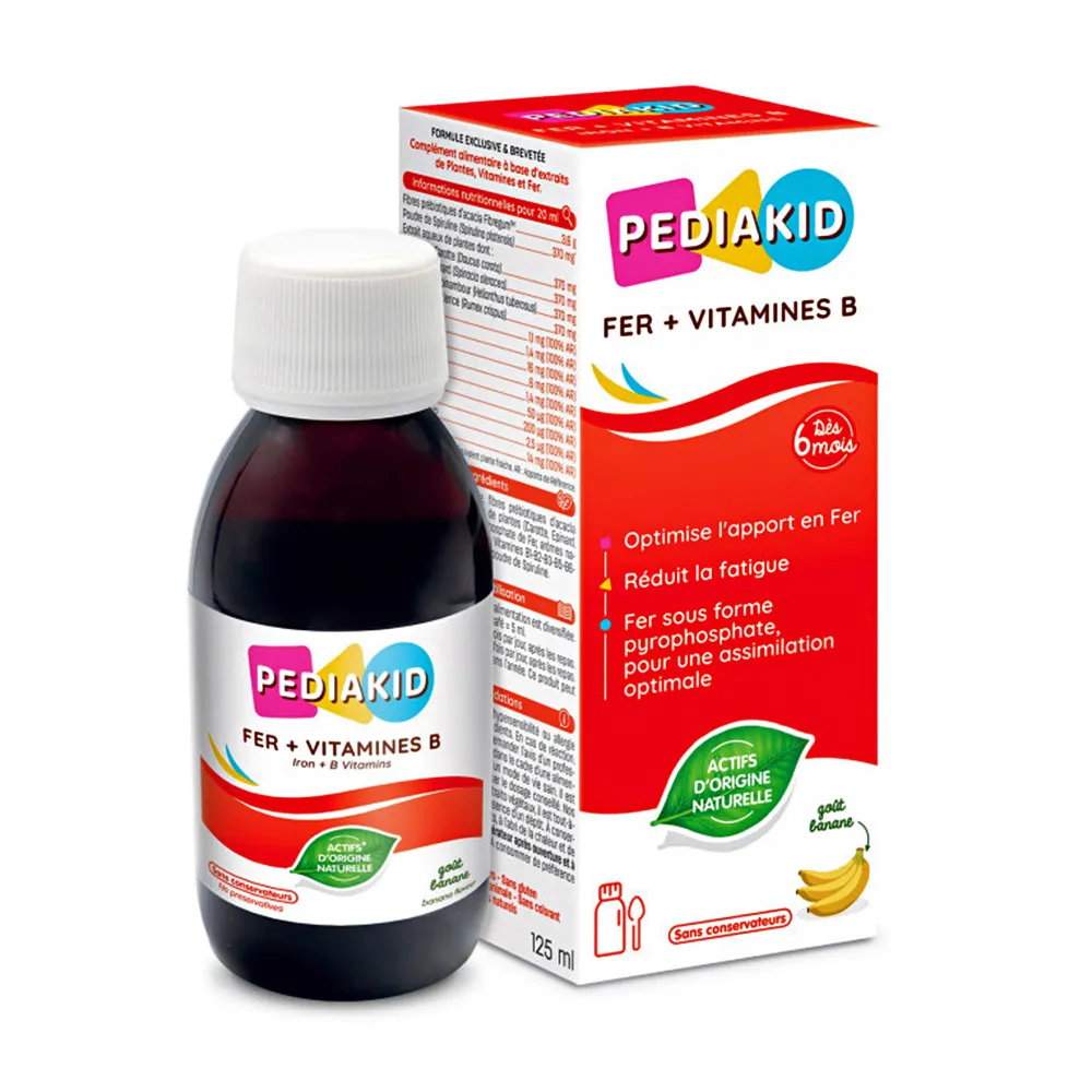 Sirop cu gust de banane Fier+Vitamine B, 125 ml, Pediakid