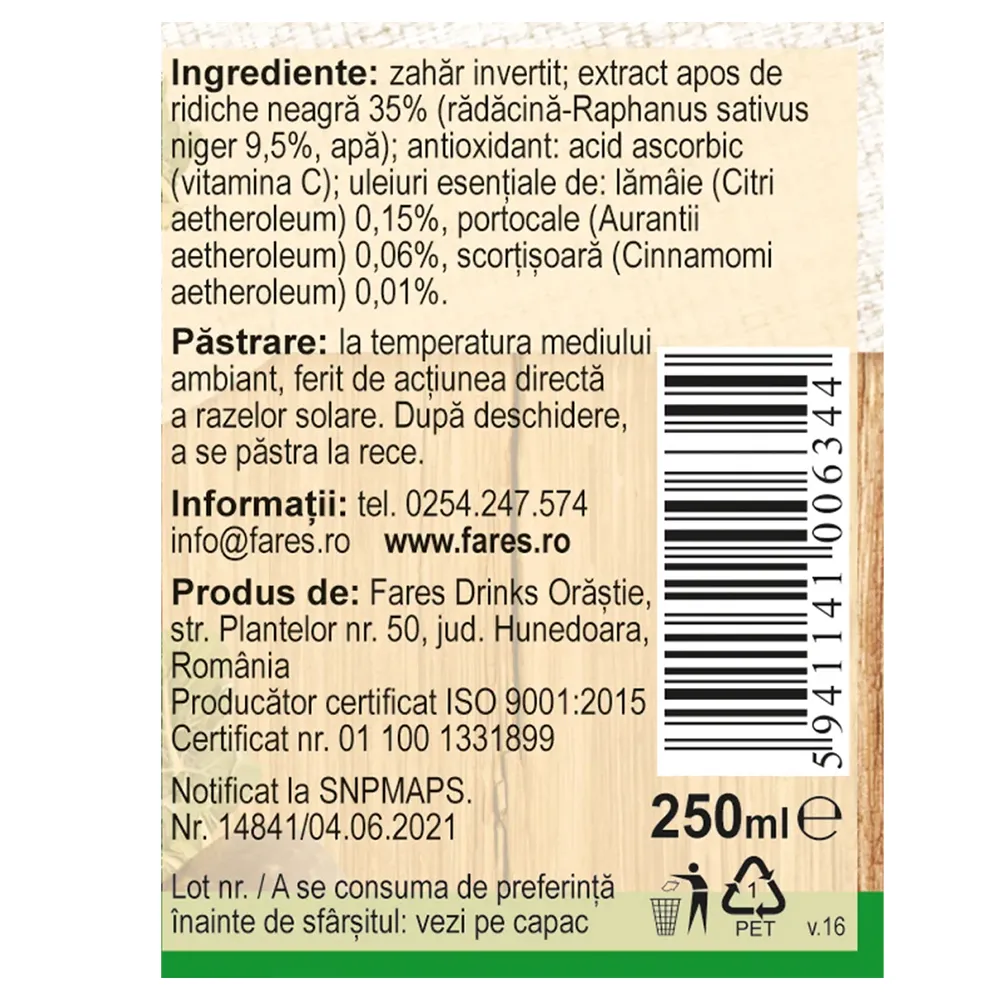 Sirop Ridiche neagra, 250 ml, Fares
