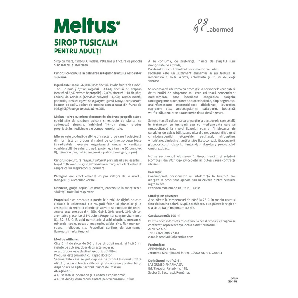 Sirop Tusicalm pentru adulti Meltus, 100ml, Labormed