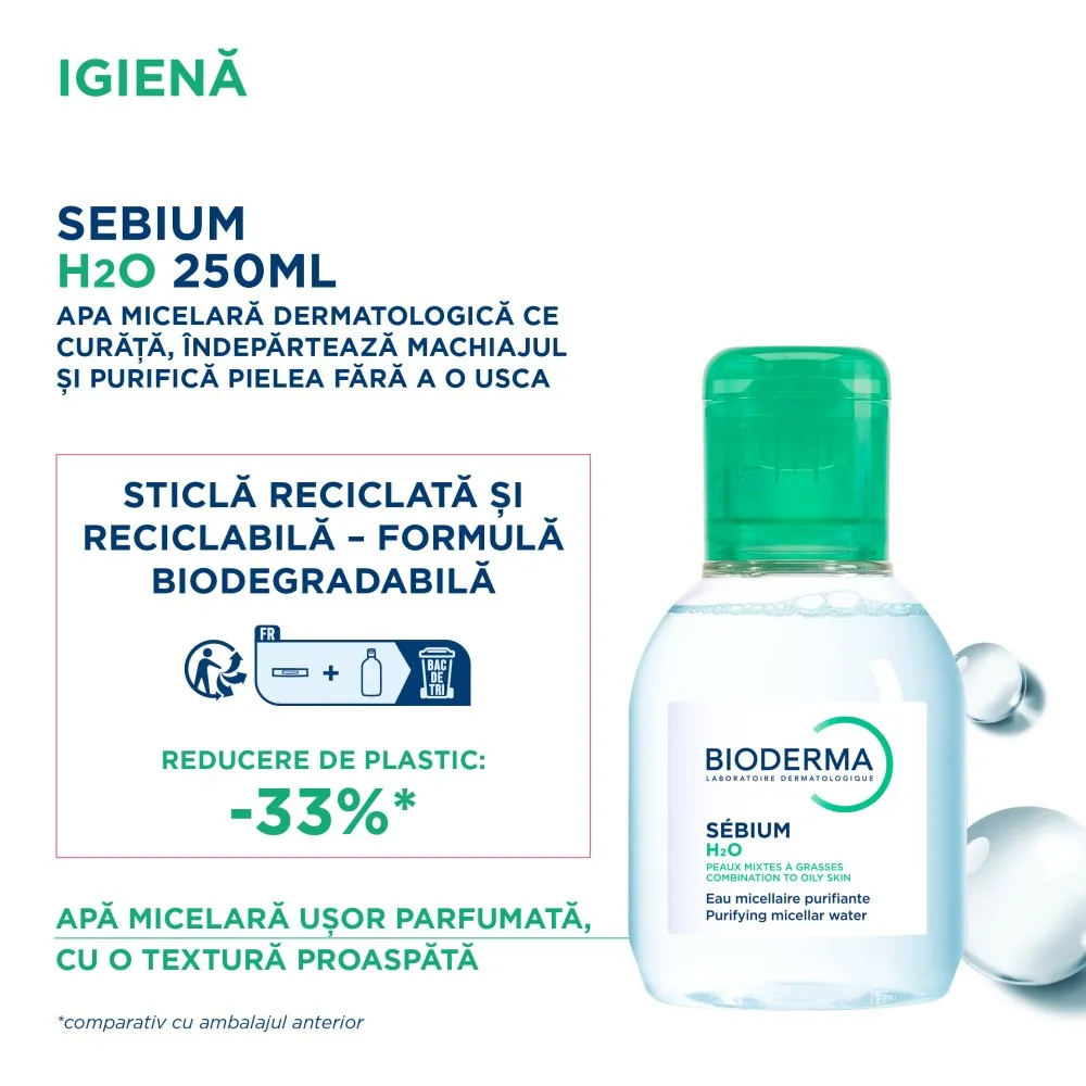 Solutie micelara ten mixt si gras H2O Sebium, 100 ml, Bioderma