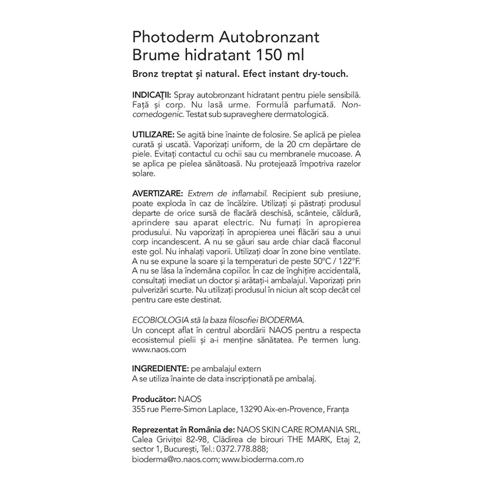 Spray autobronzant Brume Photoderm, 150ml, Bioderma
