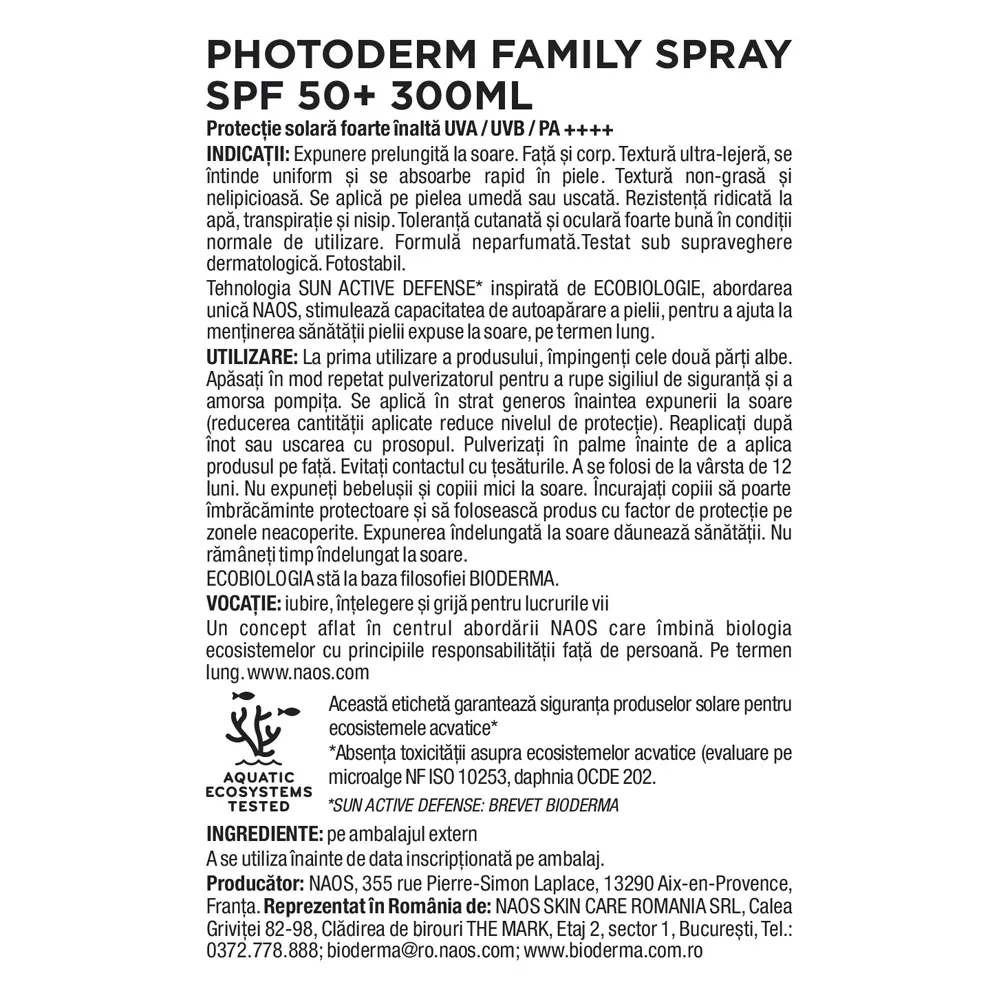 Spray cu protectie solara SPF 50+ Photoderm Family, 300 ml, Bioderma
