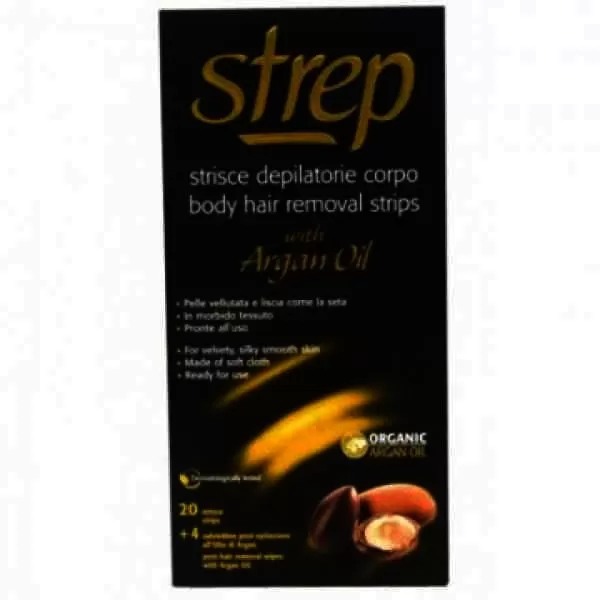 Benzi depilatoare pentru corp cu ulei de Argan, 20 bucati 4 servetele, Strep