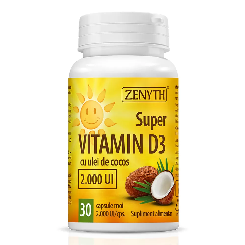 Super Vitamina D3 cu Ulei de Cocos, 30 capsule, Zenyth