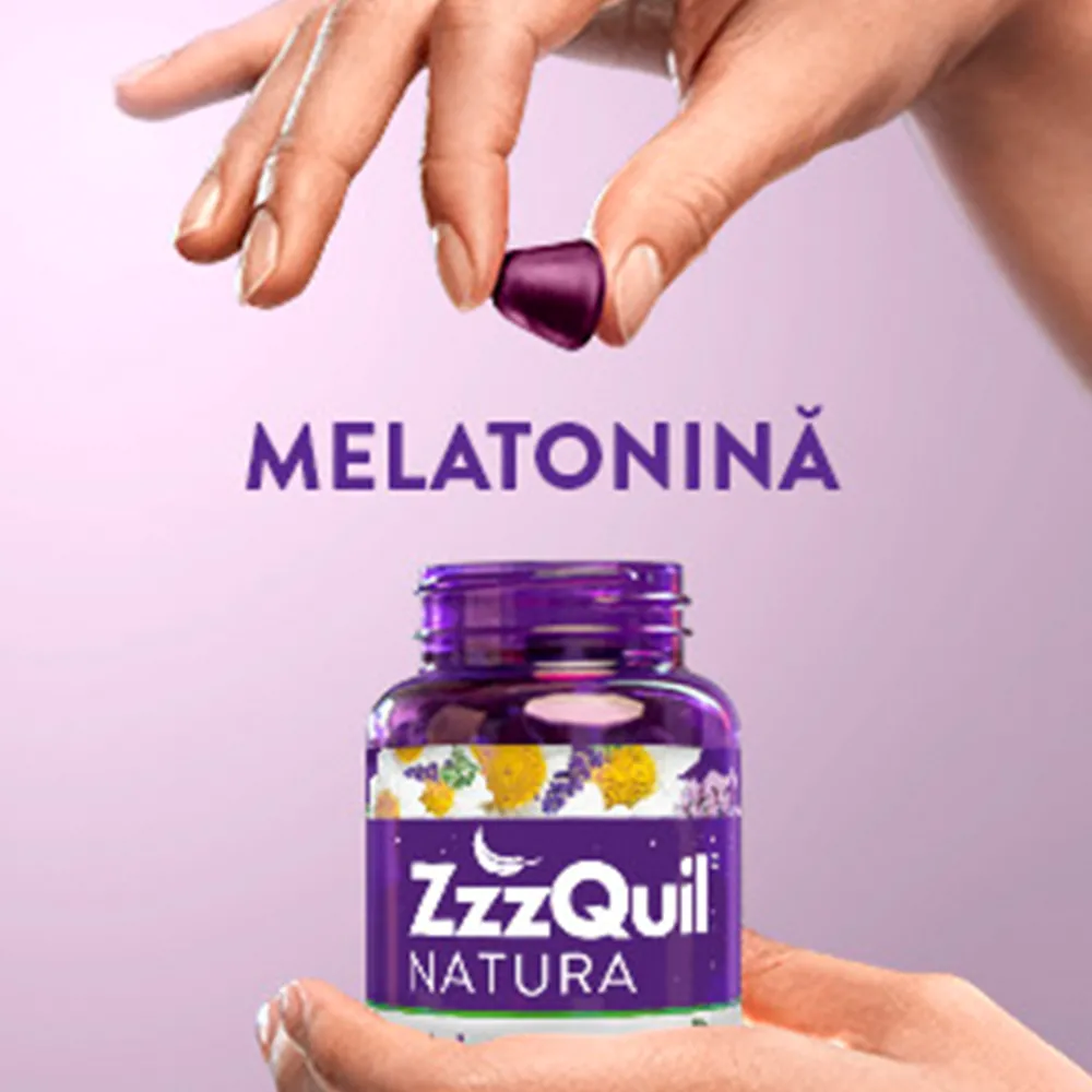 Supliment alimentar Zzzquil Natura cu melatonina, vit. B6, musetel, valeriana si lavanda, 60 jeleuri