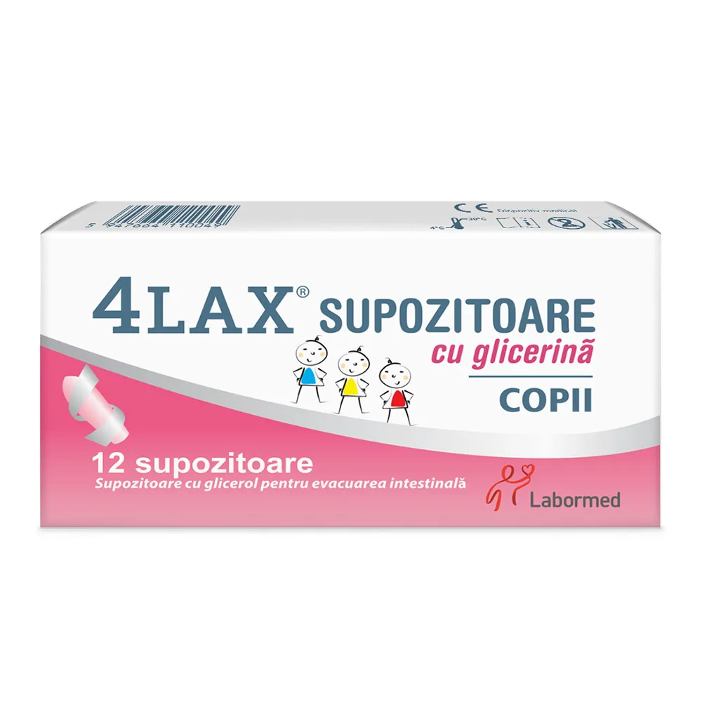 Supozitoare cu glicerina pentru copii 4Lax, 12 bucati, Labormed