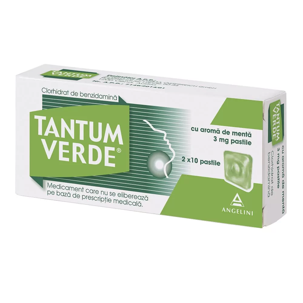 Tantum Verde cu aroma de menta, 3 mg, 20 pastile, Angelini