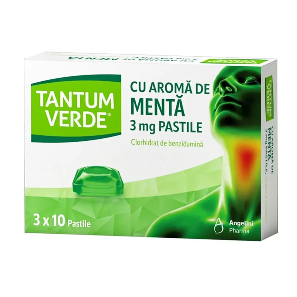 Tantum Verde cu Aroma de Menta, 3 mg, 30 pastile, Angelini