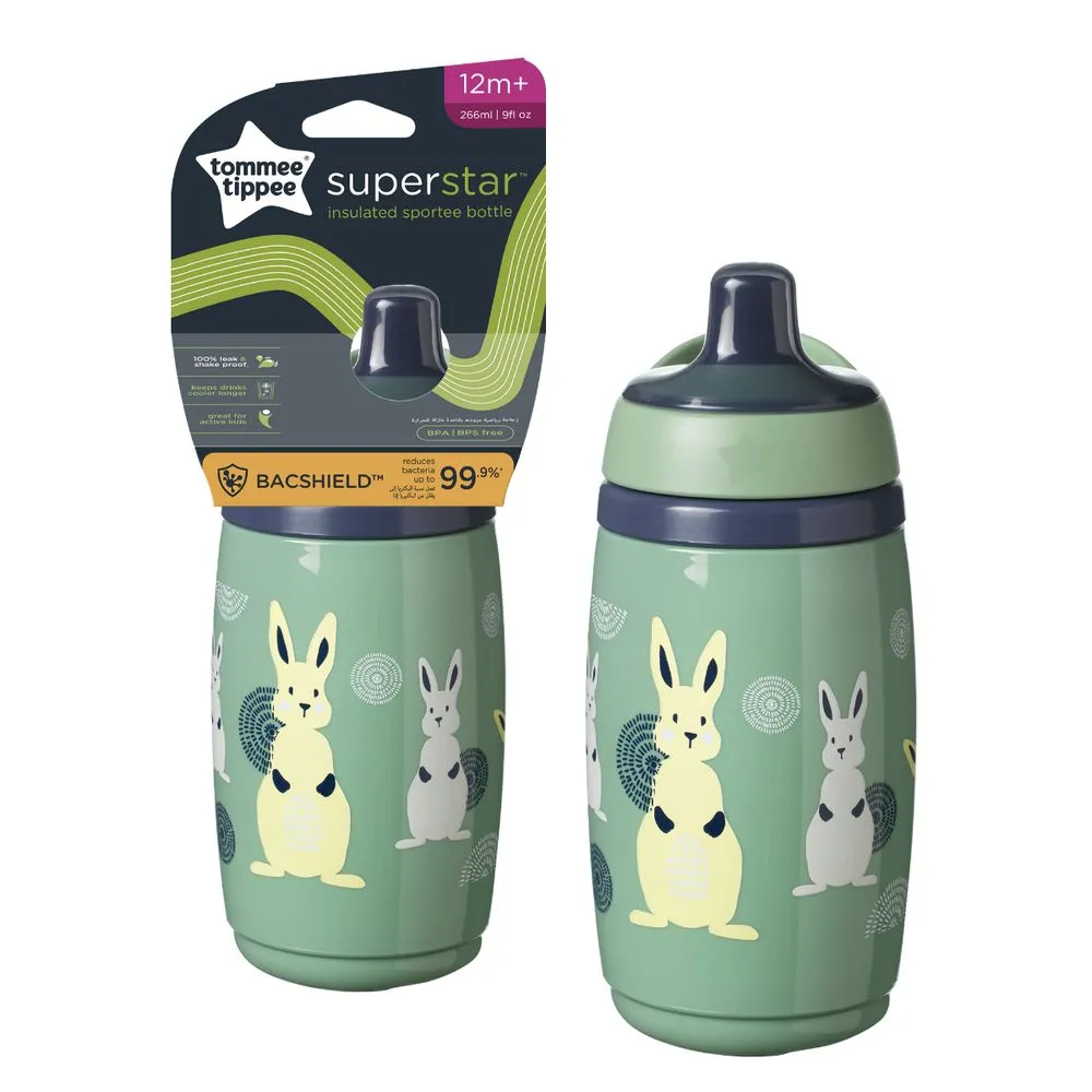 Tommee Tippee TT0393 Sportee Cana cu Pai Izoterma cu Protectie Bacshield Verde +12 luni x 266ml