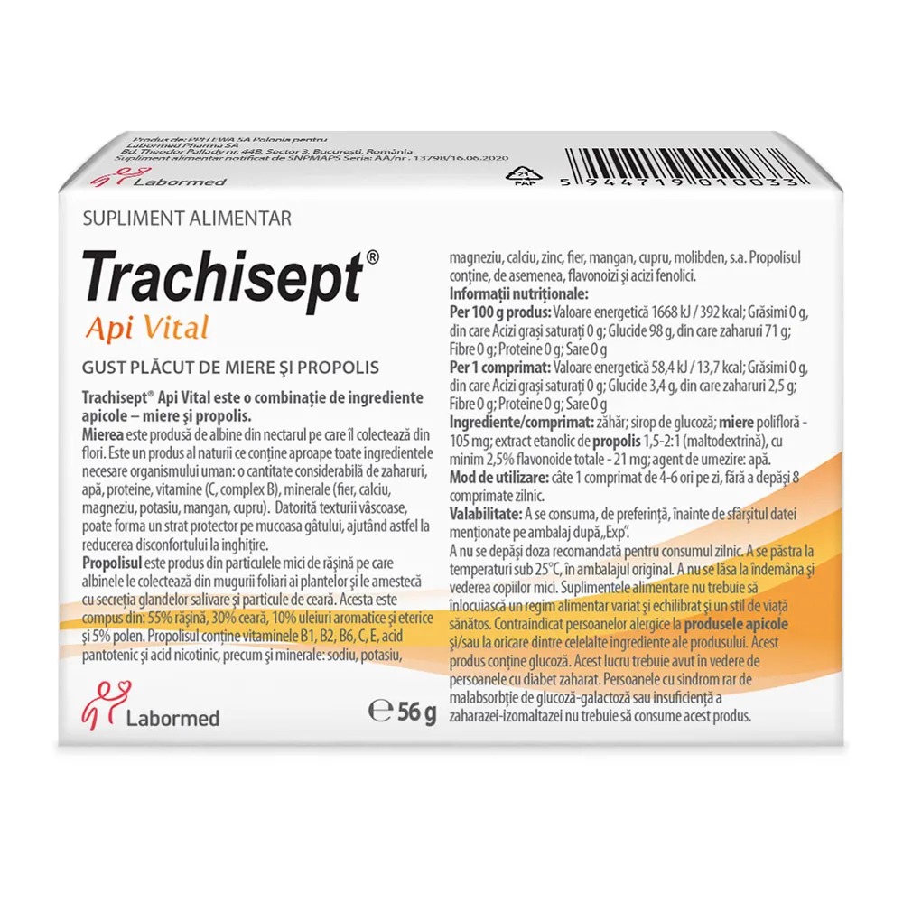 Trachisept Api Vital, 16 comprimate, Labormed