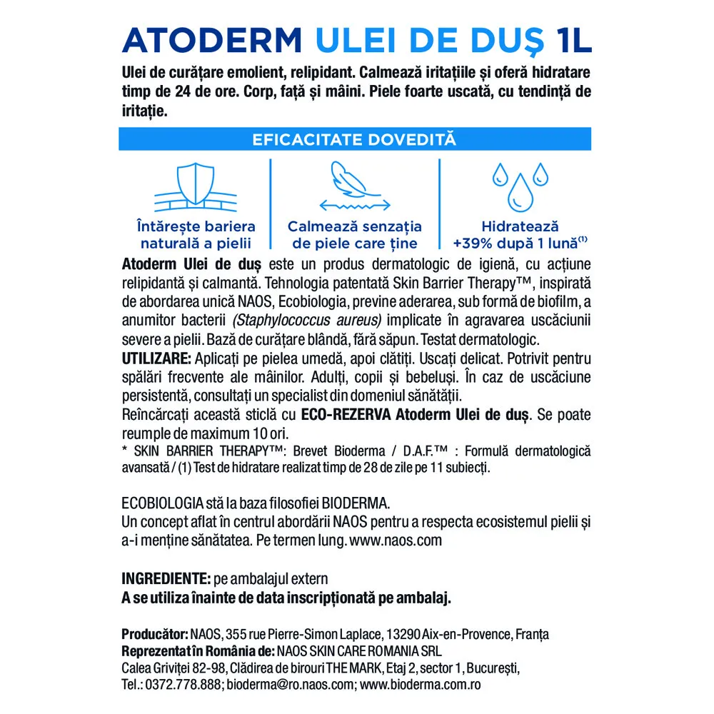 Ulei de dus Atoderm, 1000ml, Bioderma