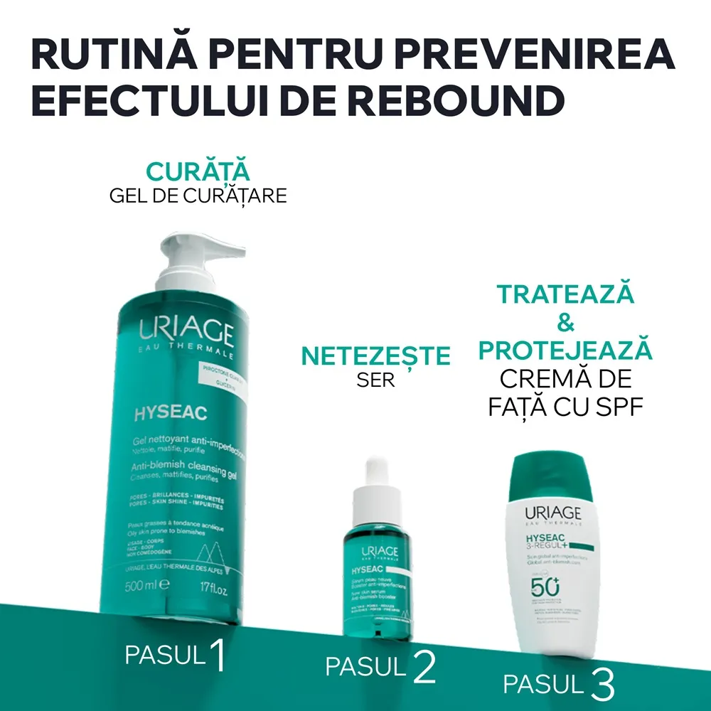 Crema pentru ten predispus la acnee cu protectie solara SPF 50+ Hyseac 3 Regul+, 50 ml, Uriage
