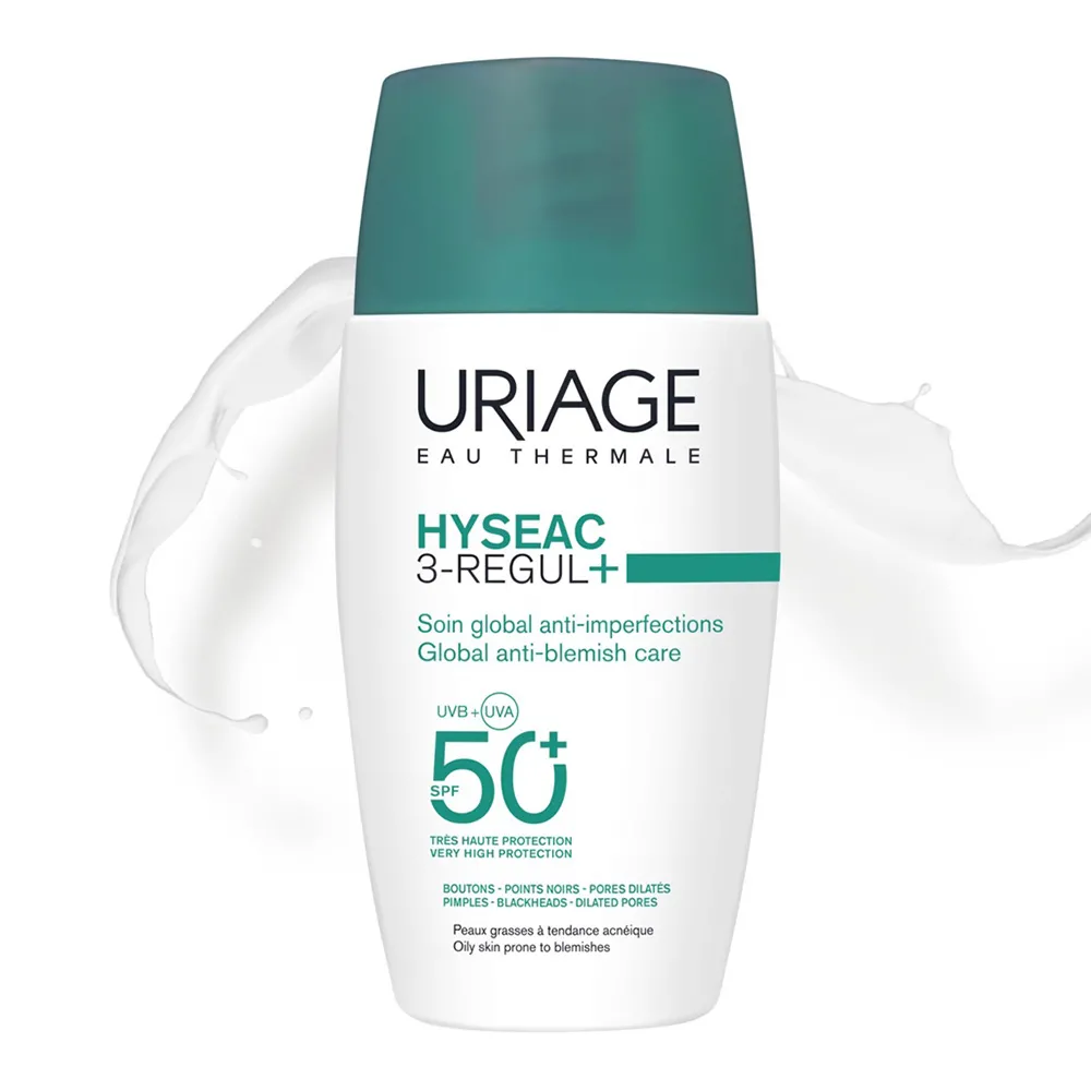 Crema pentru ten predispus la acnee cu protectie solara SPF 50+ Hyseac 3 Regul+, 50 ml, Uriage