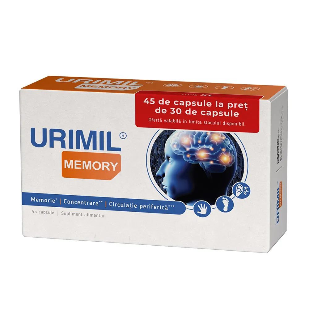 Pachet Urimil Memory, 30 capsule + 15 capsule Gratuit, NaturPharma