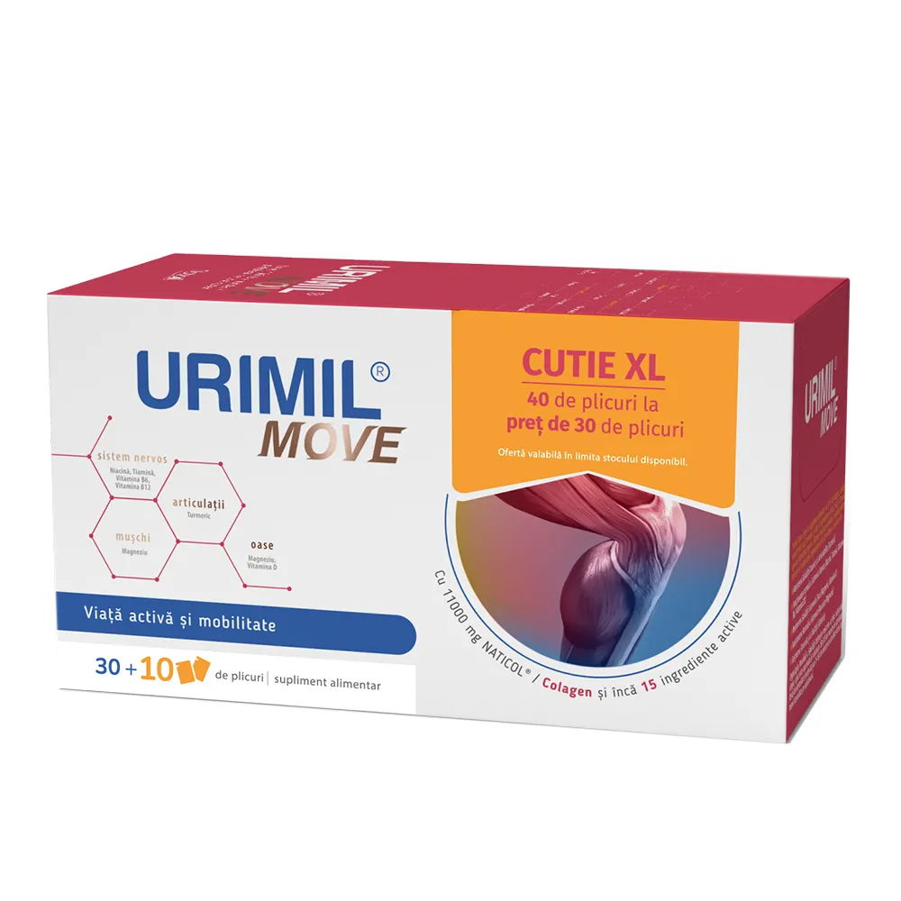 Pachet promoțional Urimil Move - Cutie XL, 40 de plicuri la preț de 30 de plicuri. Naturpharma