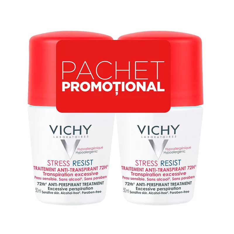 Pachet Deodorant roll-on tratament intensiv anti-transpirant 72h, 50 ml + 50 ml, Vichy